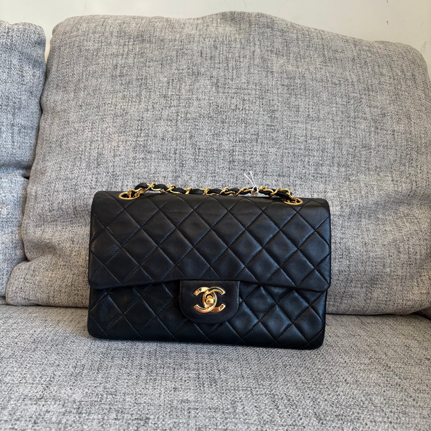 Chanel Black Lambskin Small Classic Double Flap Bag GH 1989/91