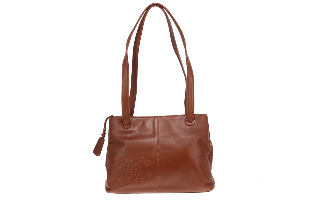 Chanel Logo Shoulder Bag Tan Leather Vintage 1997/99