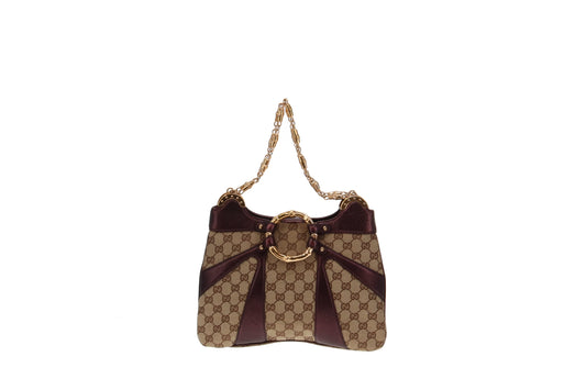 Gucci Tom Ford Era Bamboo Chain Metallic Purple and GG Cavas Shoulder Bag