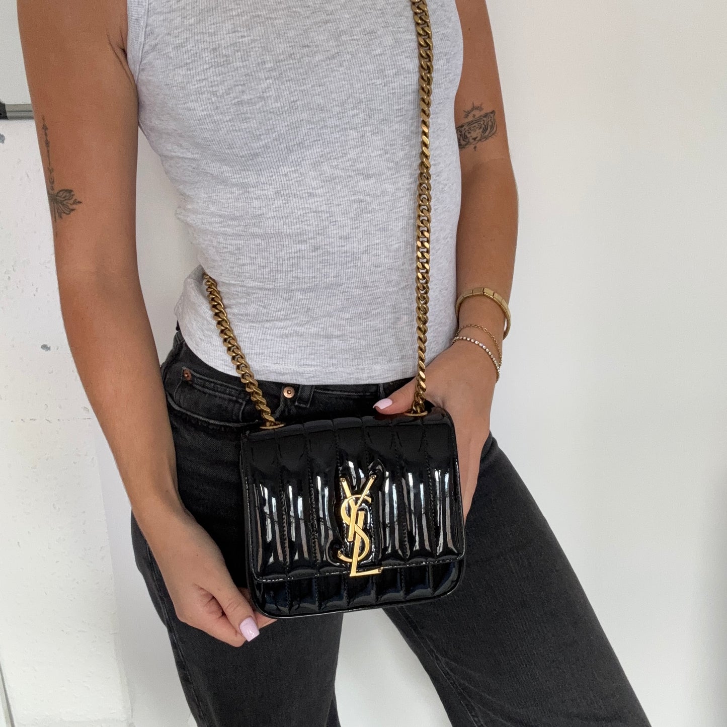 Saint Laurent Vicky Small Black Patent Leather GHW 2023