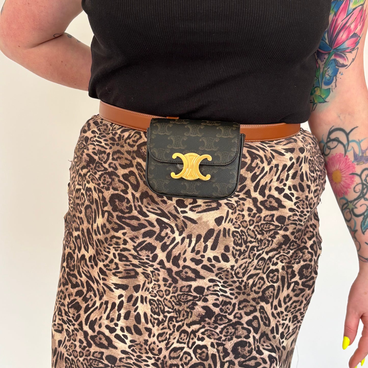 Celine Belt Bag Triomphe Belt In Triomphe Canvas & Calfskin Size 80cm Belt