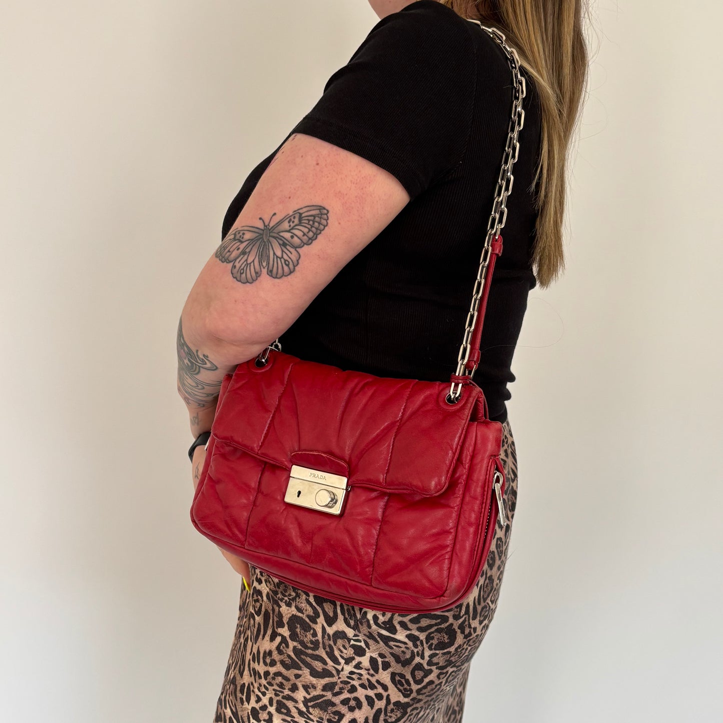 Prada Red Nappa Bomber Shoulder Bag