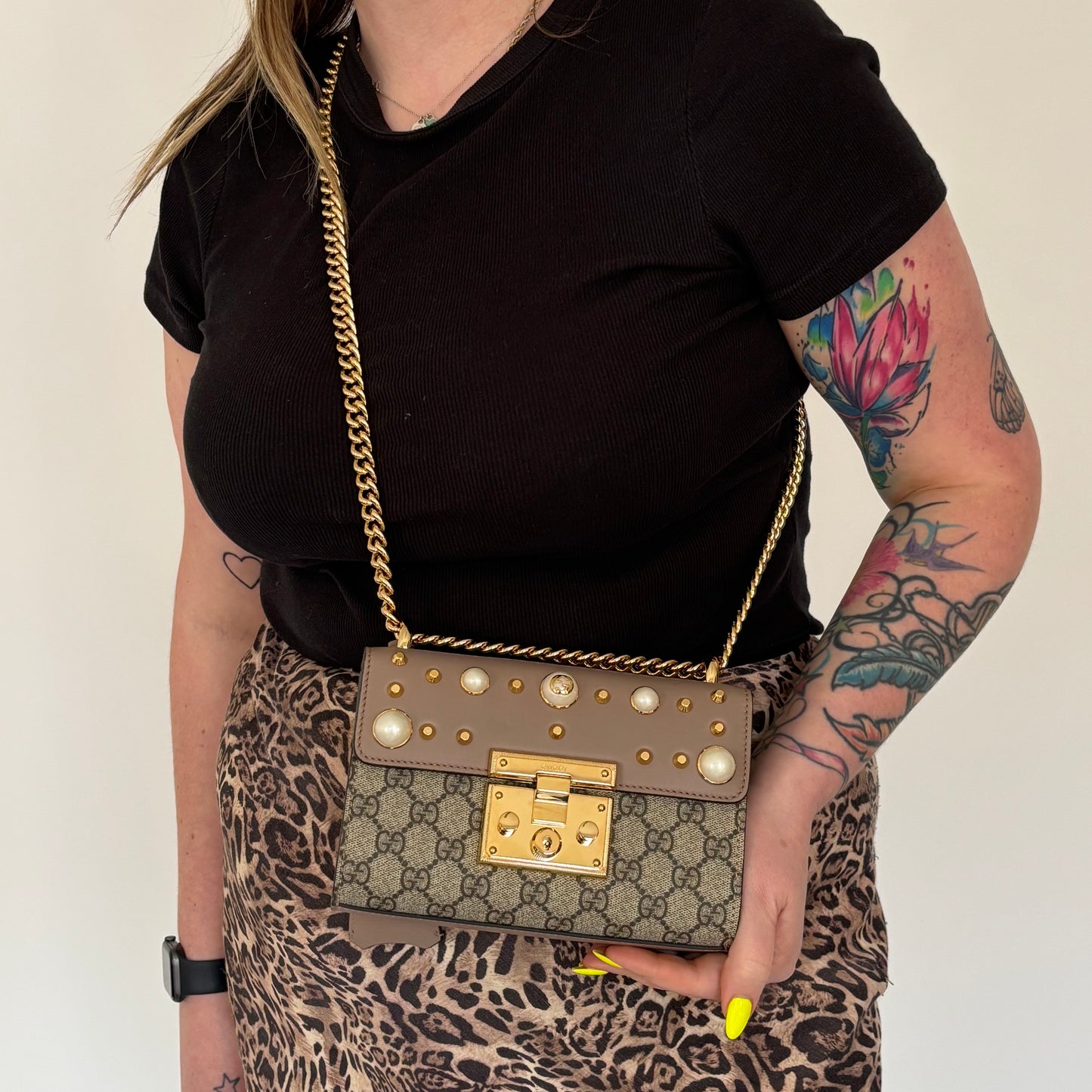 Gucci Padlock Small With Pearl & Stud Detail