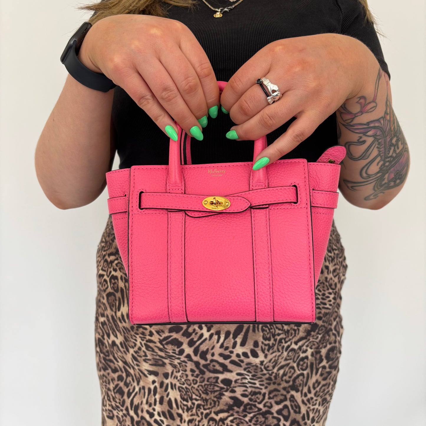 Mulberry Micro Bayswater Fluro Pink Grain Leather