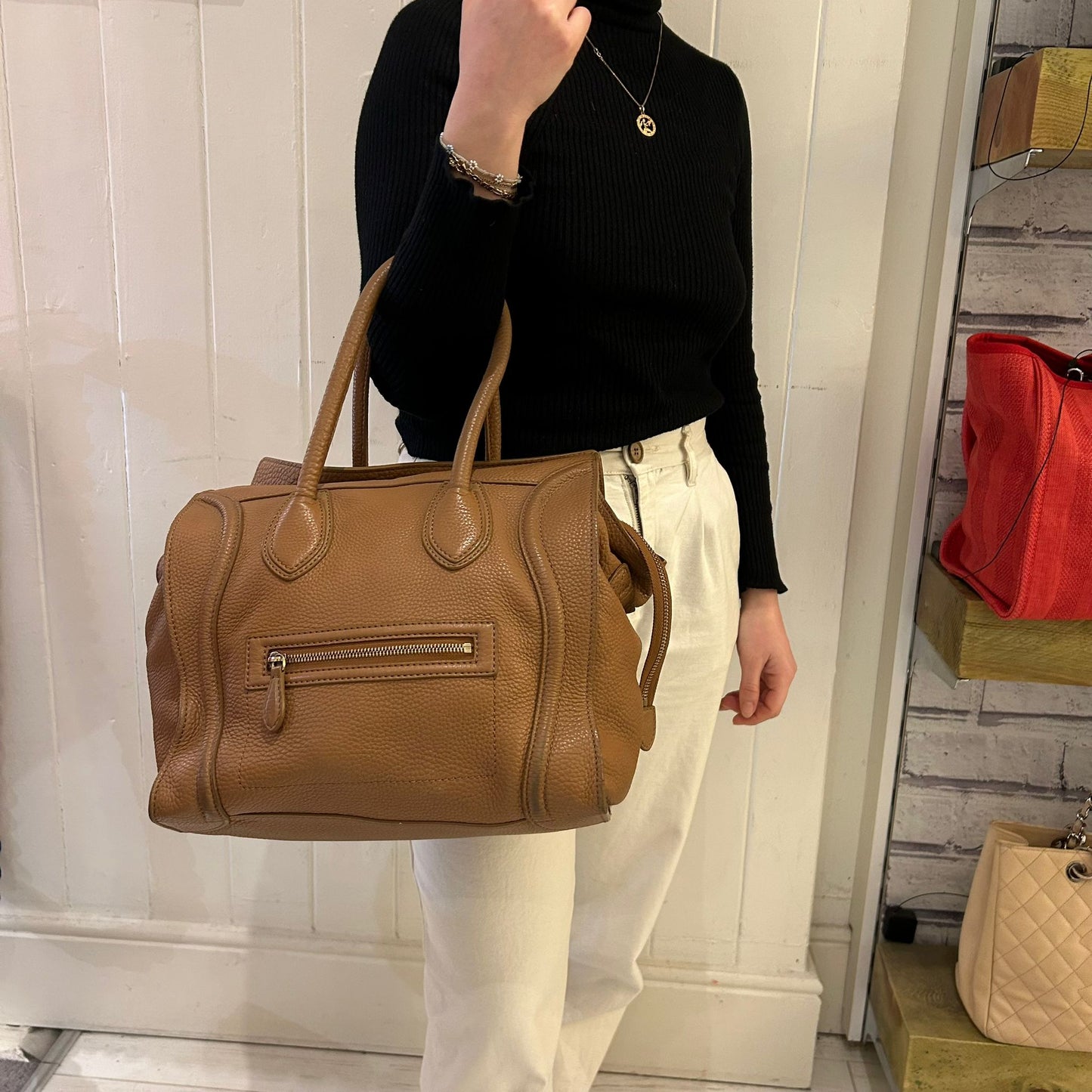 Celine Tan Grained Leather Mini Luggage Bag