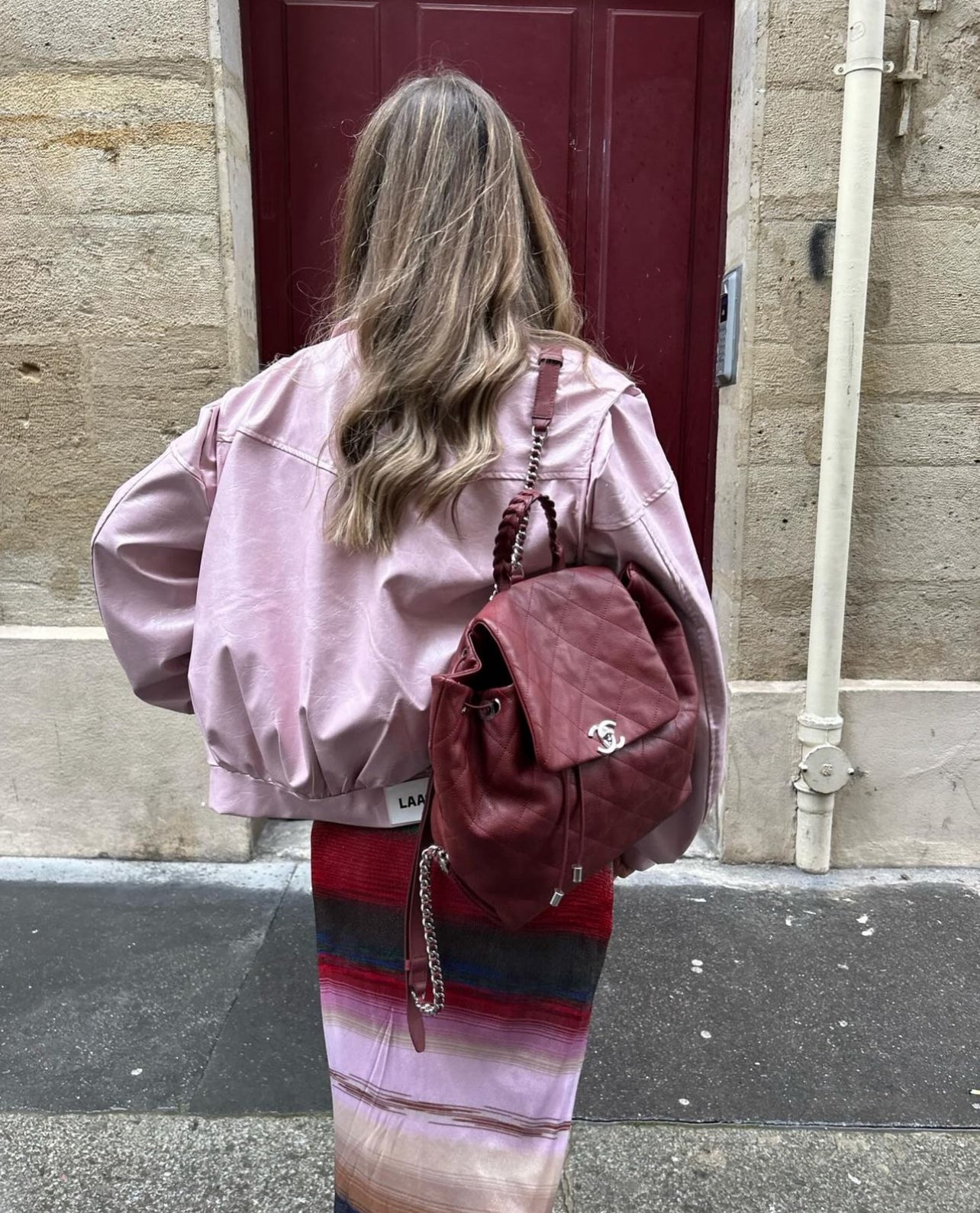 Sac à dos Chanel en caviar bordeaux à poignée tressée Collection Croisière 2018