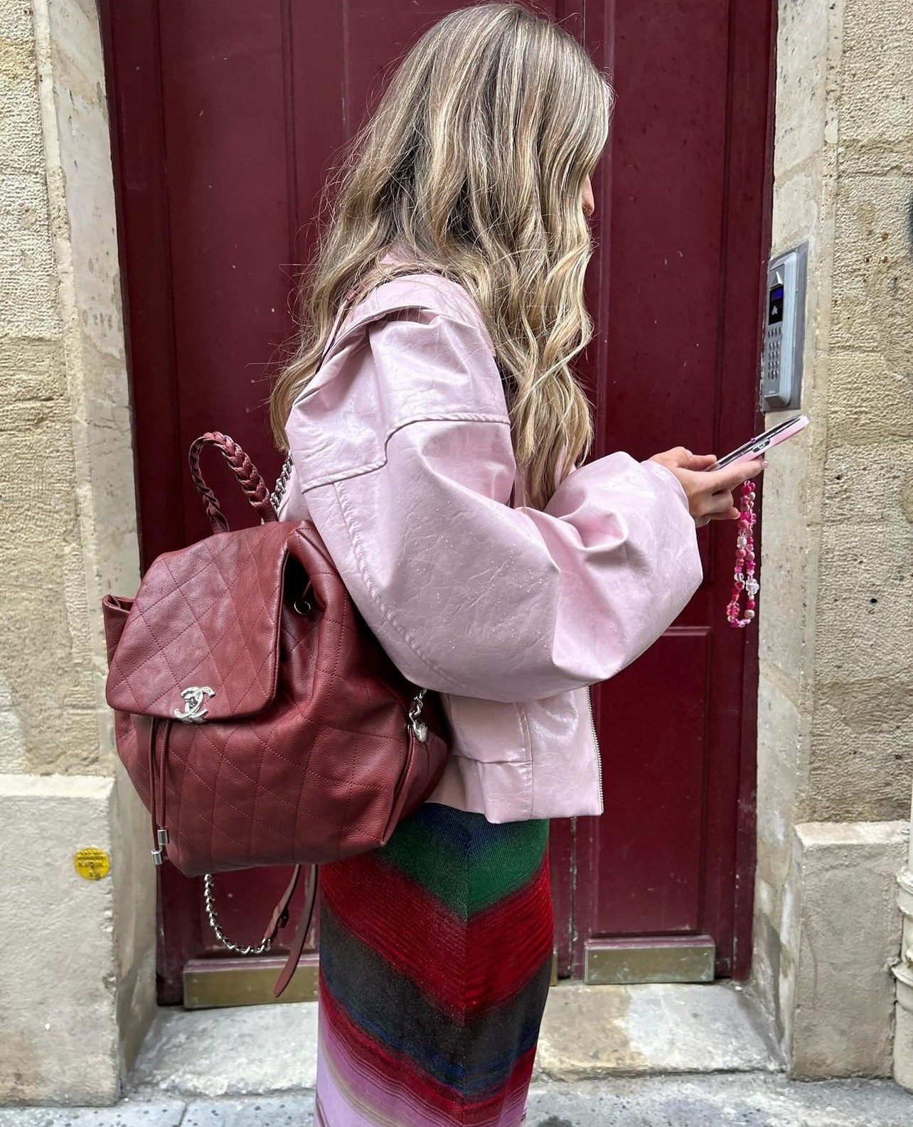 Sac à dos Chanel en caviar bordeaux à poignée tressée Collection Croisière 2018