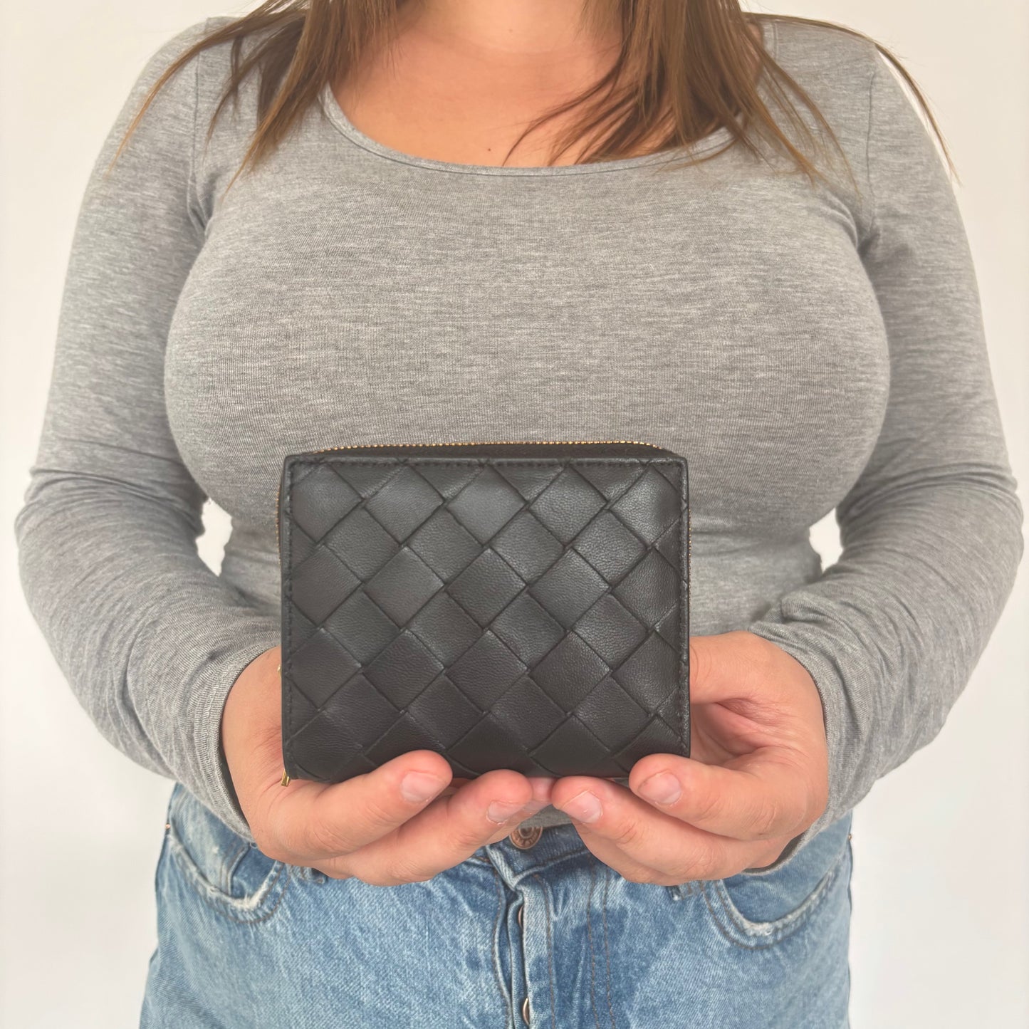 Bottega Veneta Small Intrecciato Compact Wallet Black