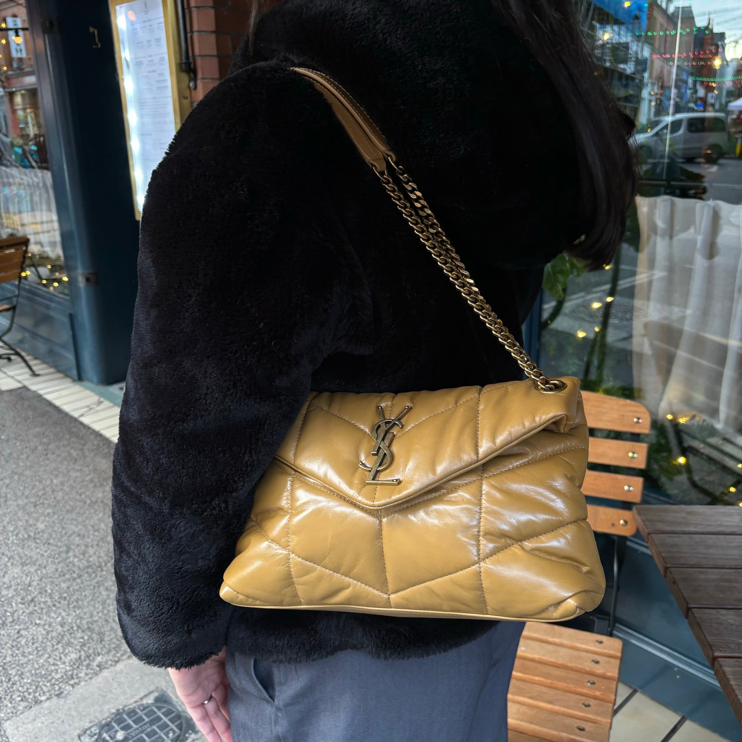 Saint Laurent Tabac Brown Shiny Leather Small Puffer