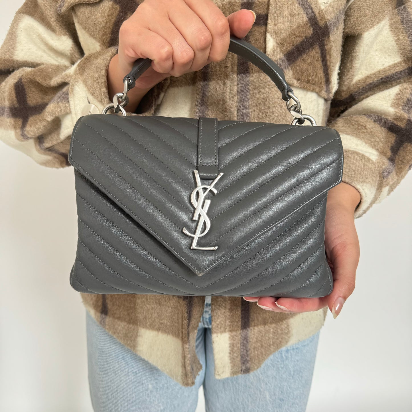 Saint Laurent Grey Leather Medium College Chain Bag