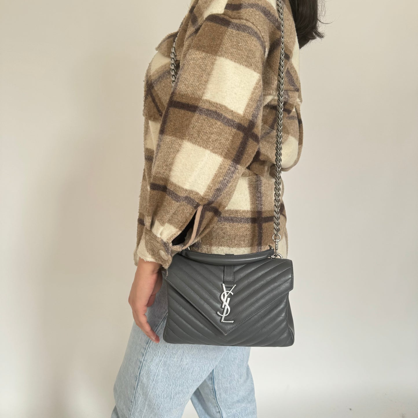 Saint Laurent Grey Leather Medium College Chain Bag