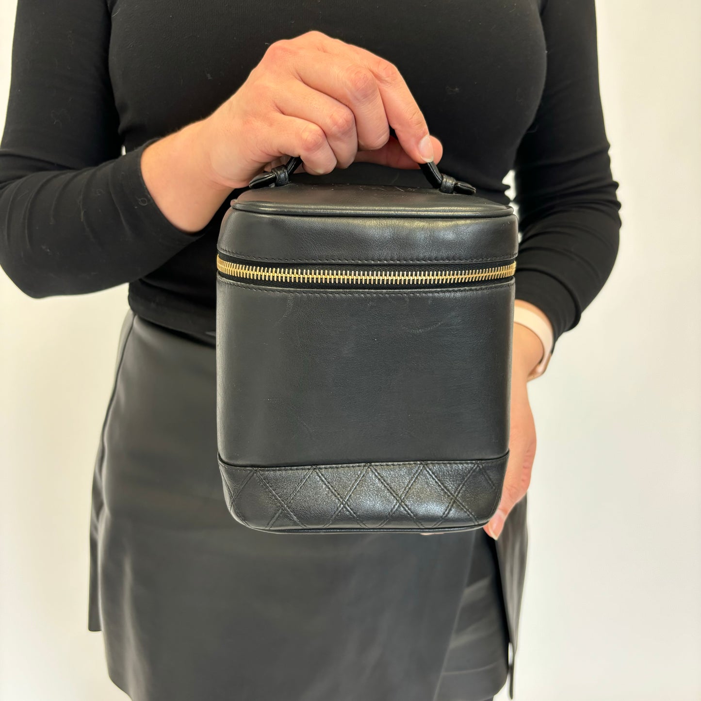 Chanel Vintage Black Lambskin Cosmetic Bag