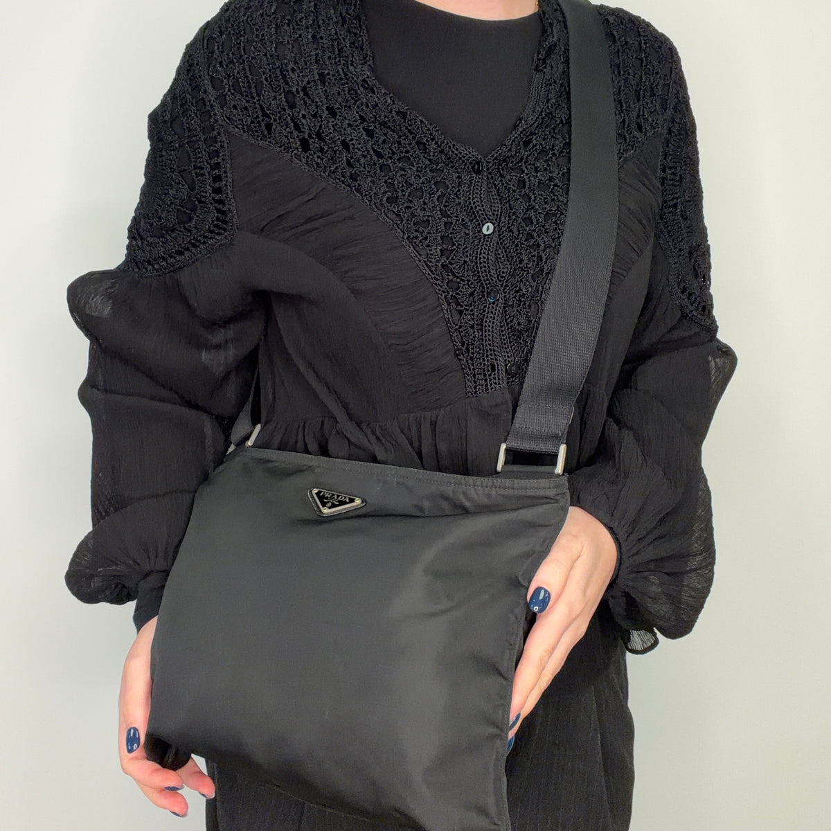 Prada Flat Messenger Large Black Nylon