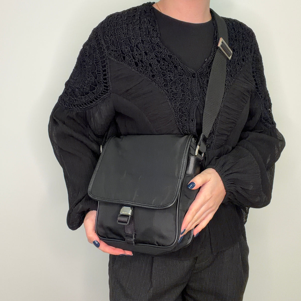 Prada Buckle Messenger Black Nylon