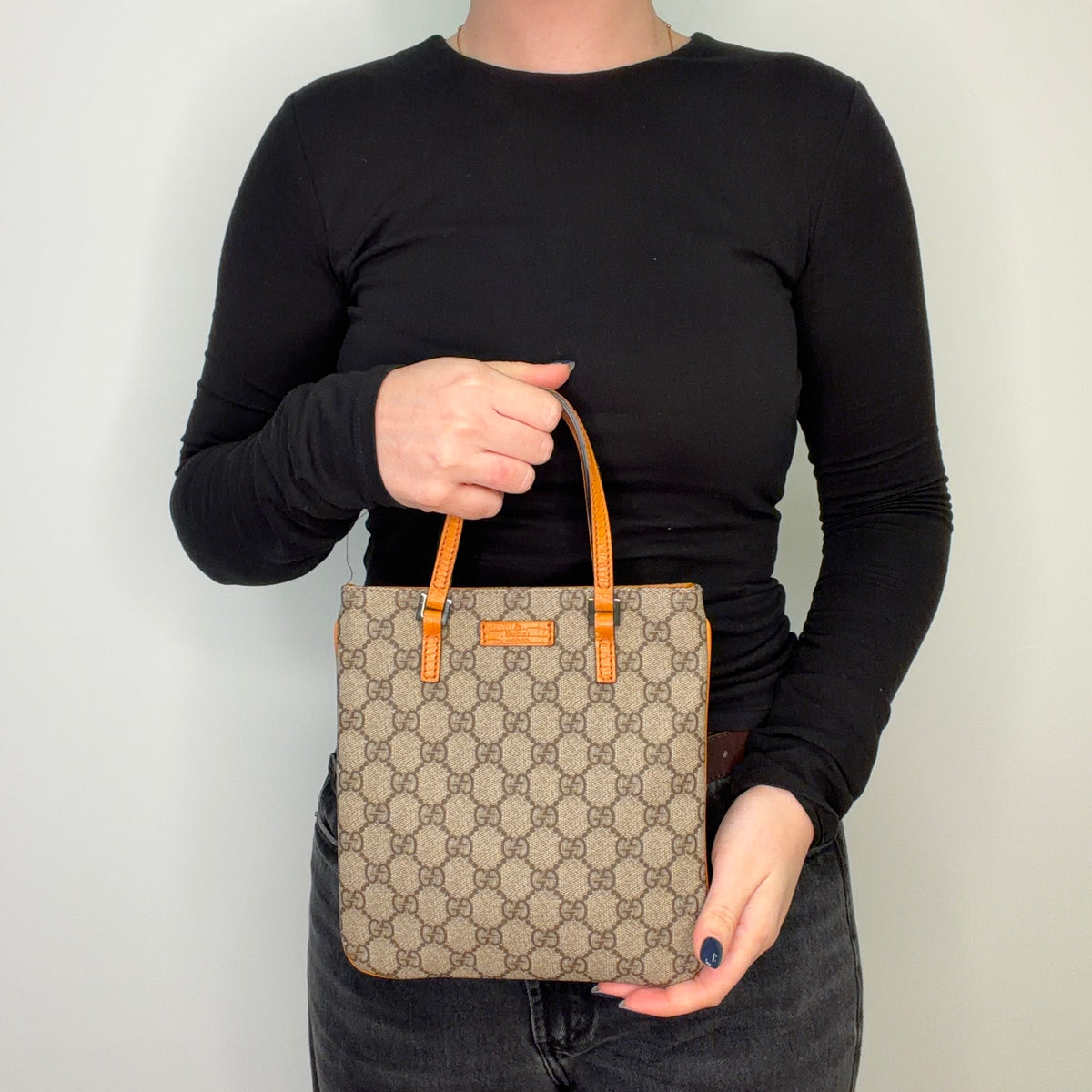 Gucci Flat Tote Mini GG Supreme and Saffron Leather