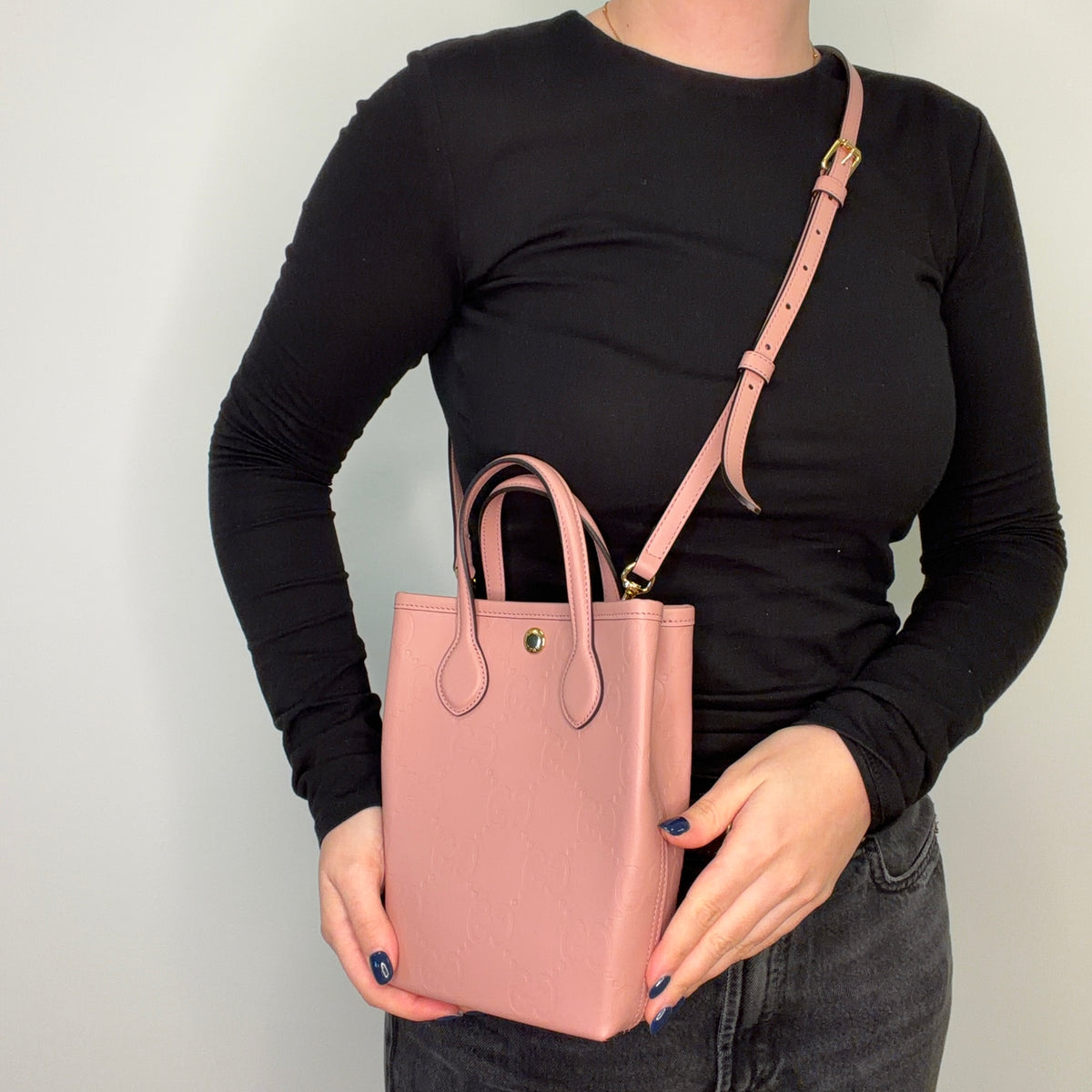 Gucci Mini Tote Bag GG Embossed Pink Leather