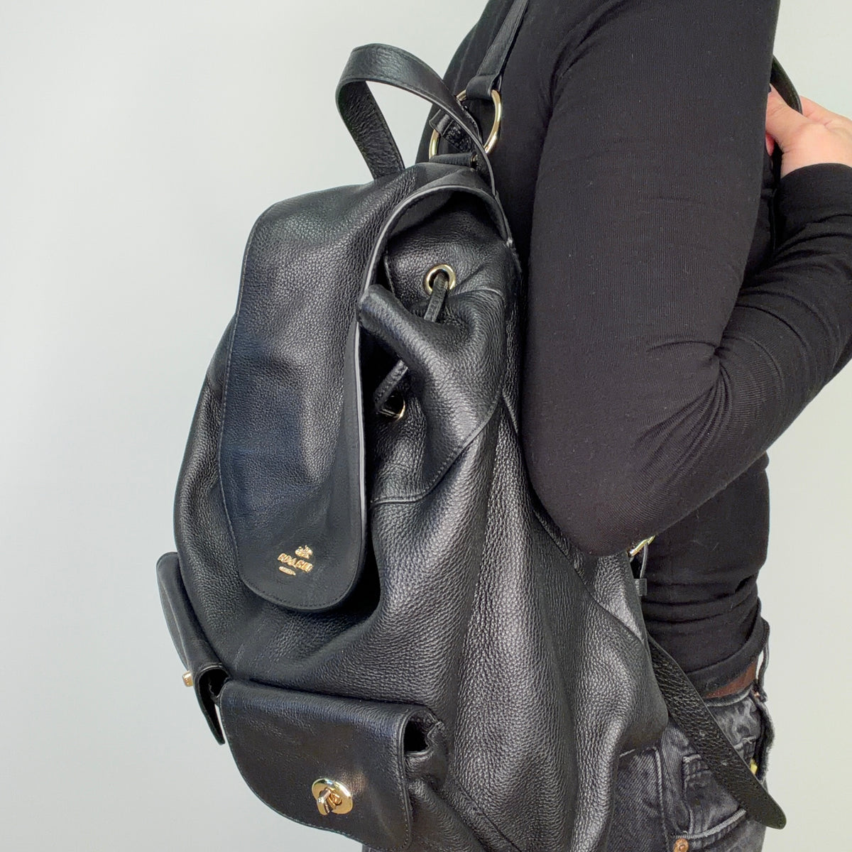 Coach Twin Pocket Backpack Black Leather GHW