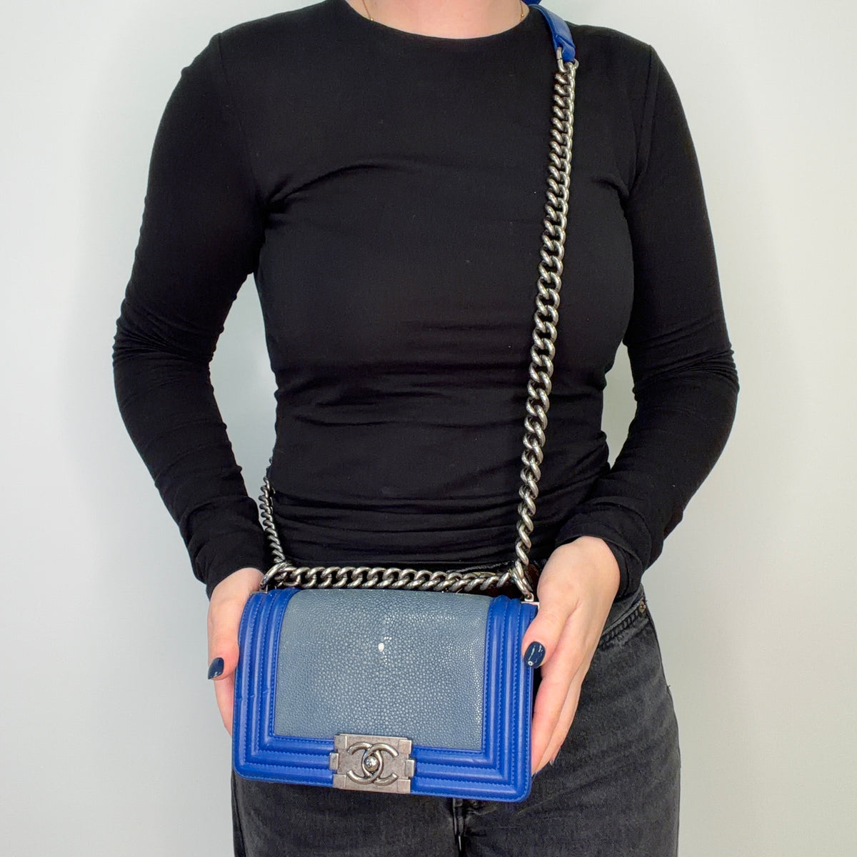 Chanel Boy Bag Small Sting Ray and Blue Leather 2013/14