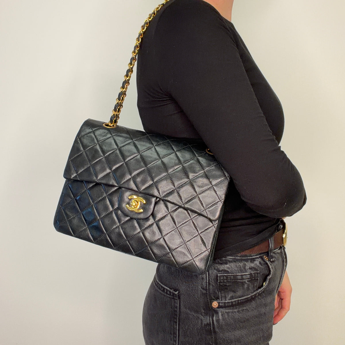 Chanel Classic Double Flap Medium Square Black Gold HW 89/91