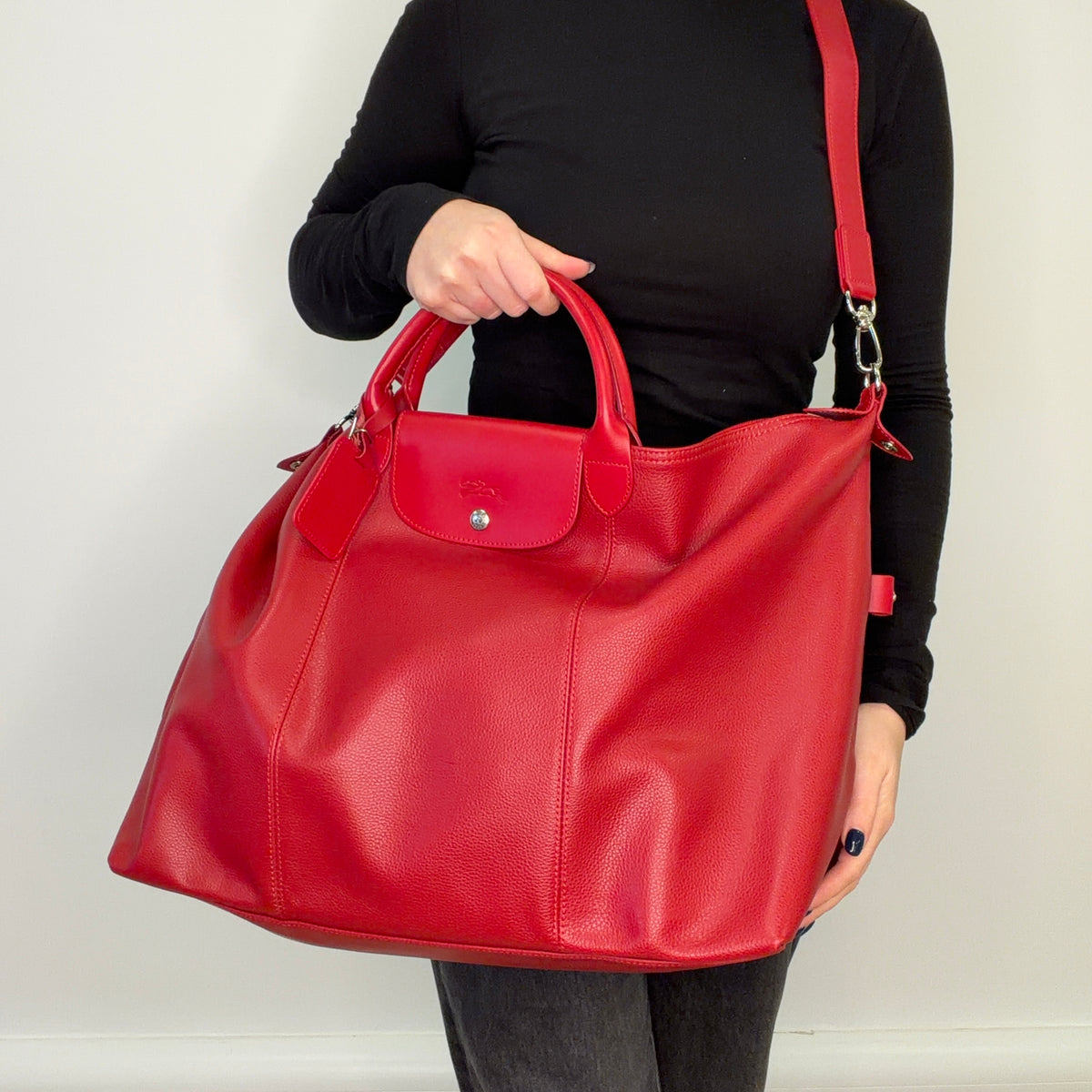 Longchamp Le Foulonné L Red Leather