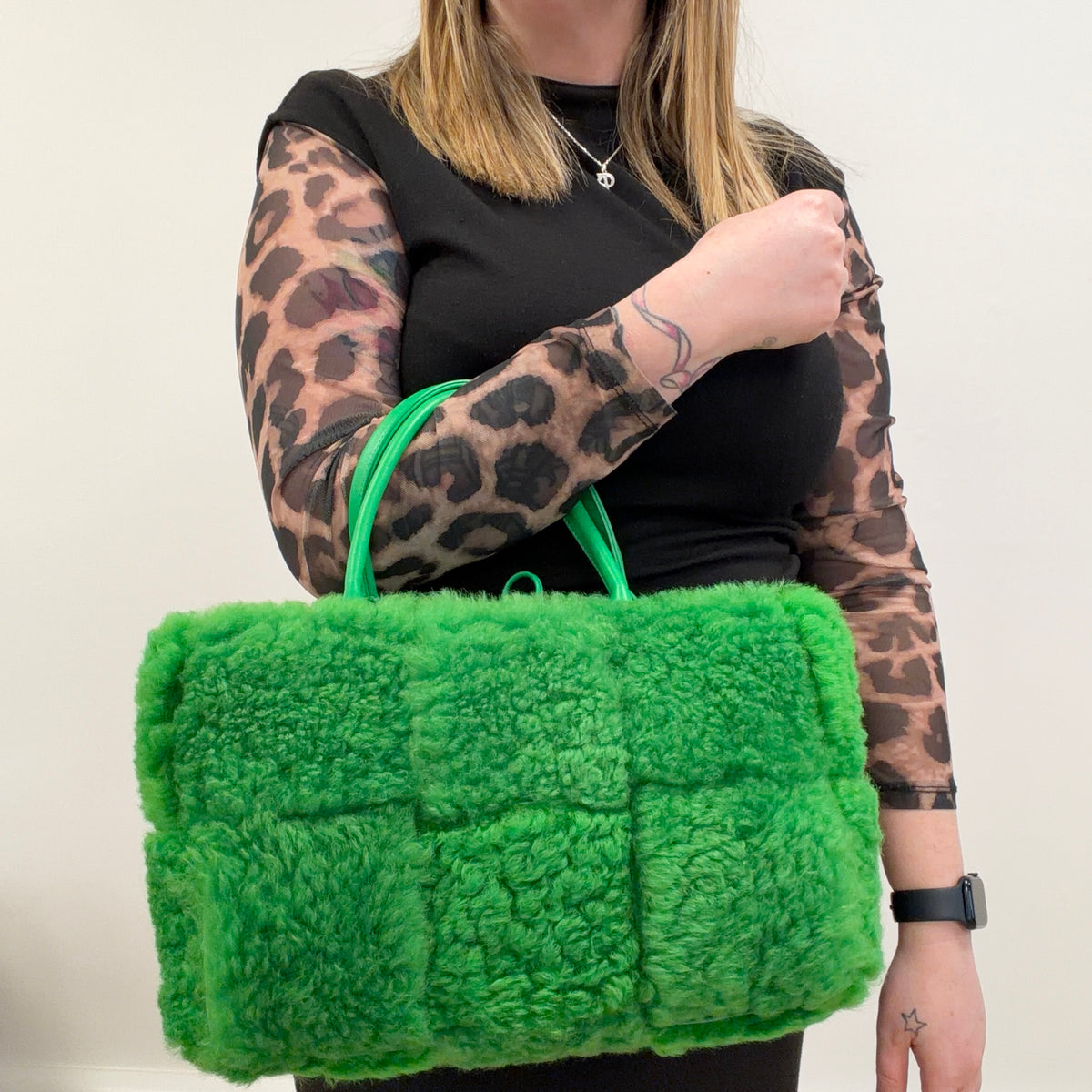 Bottega Veneta Arco Tote Green Shearling and Leather