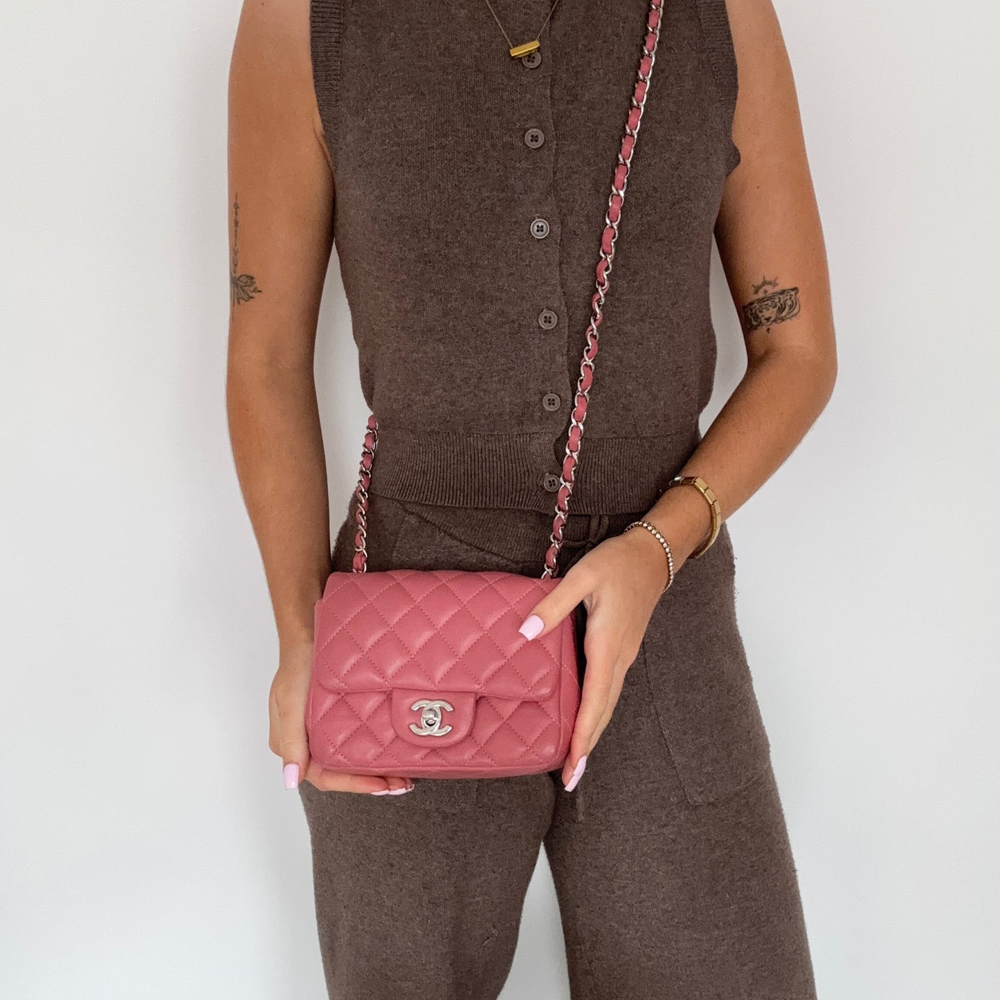 Chanel Mini Square Flap Pink Lambskin SHW 2019