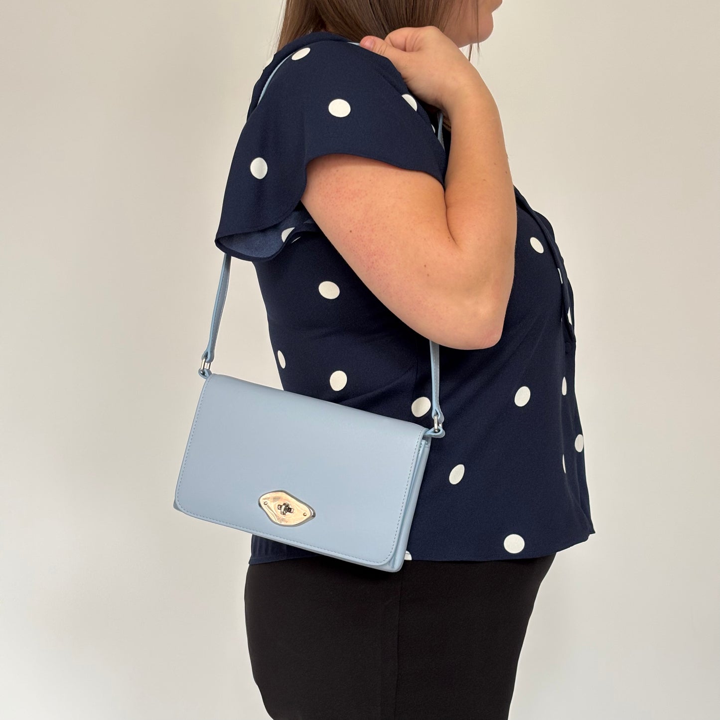 Mulberry Lana Wallet On Strap Poplin Blue High Gloss Leather