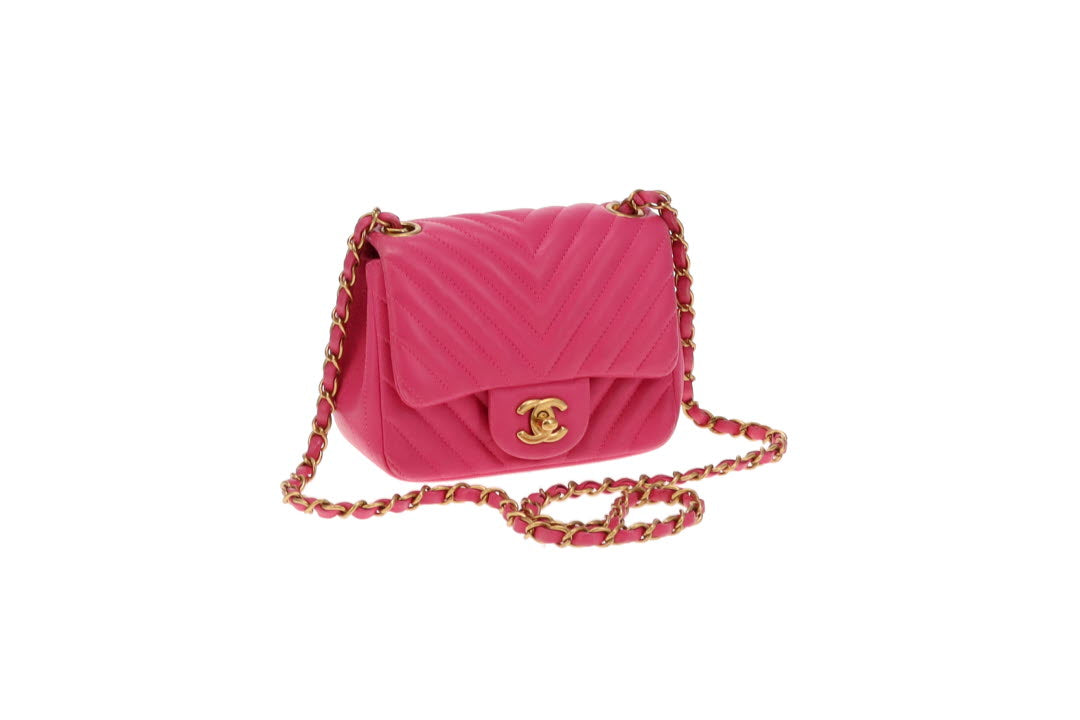 Chanel Pink Lambskin Chevron Mini Square Classic Flap 2015/16
