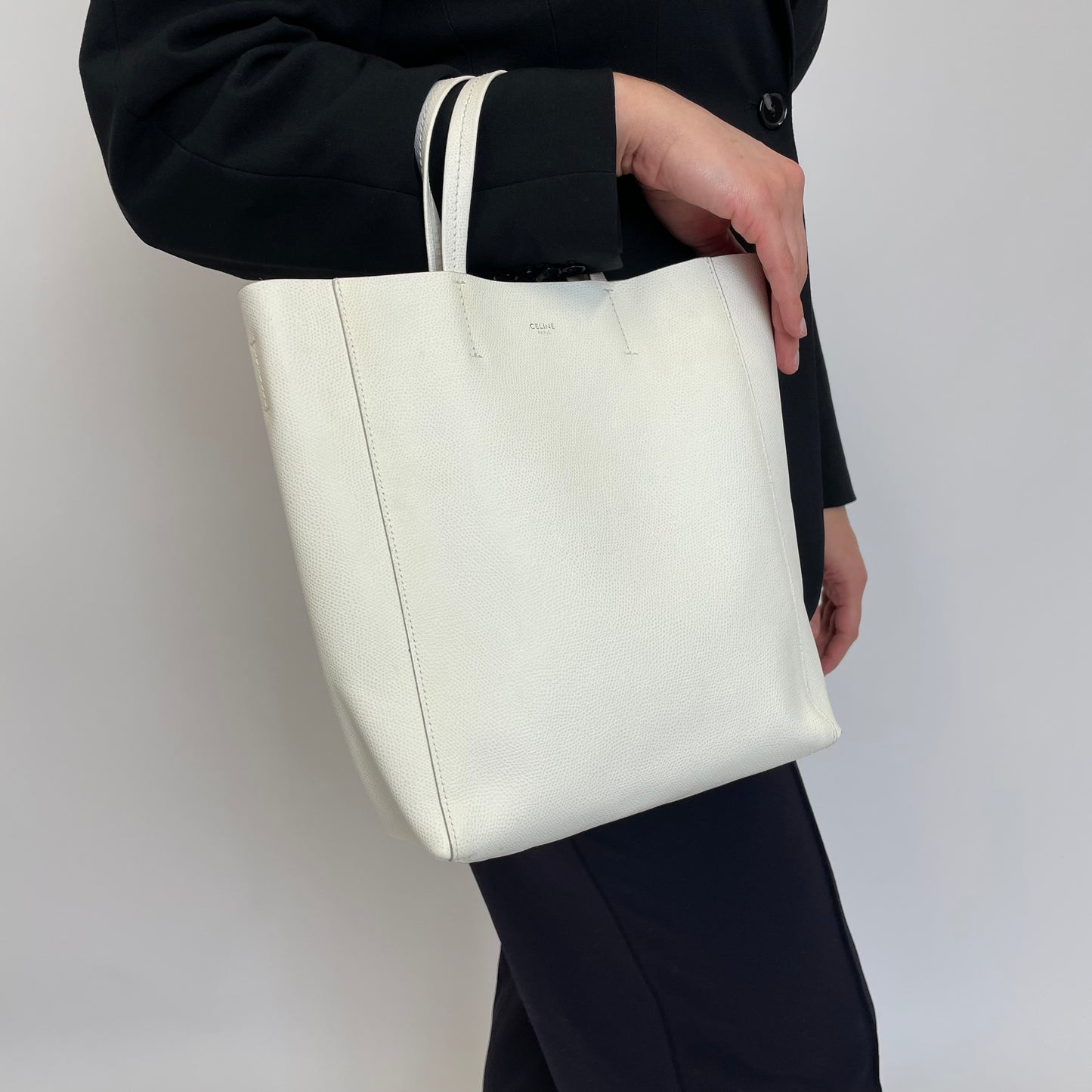Celine White Leather Vertical Tote Bag