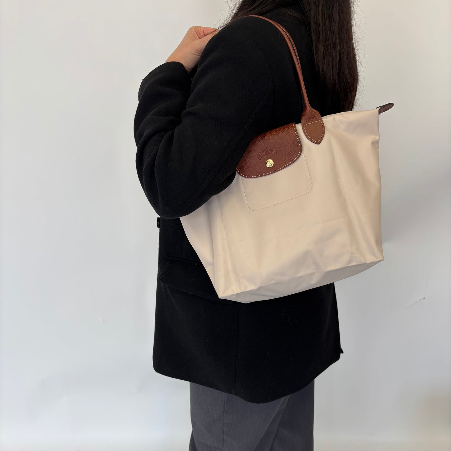 Longchamp Beige Le Pliage Shoulder Bag M