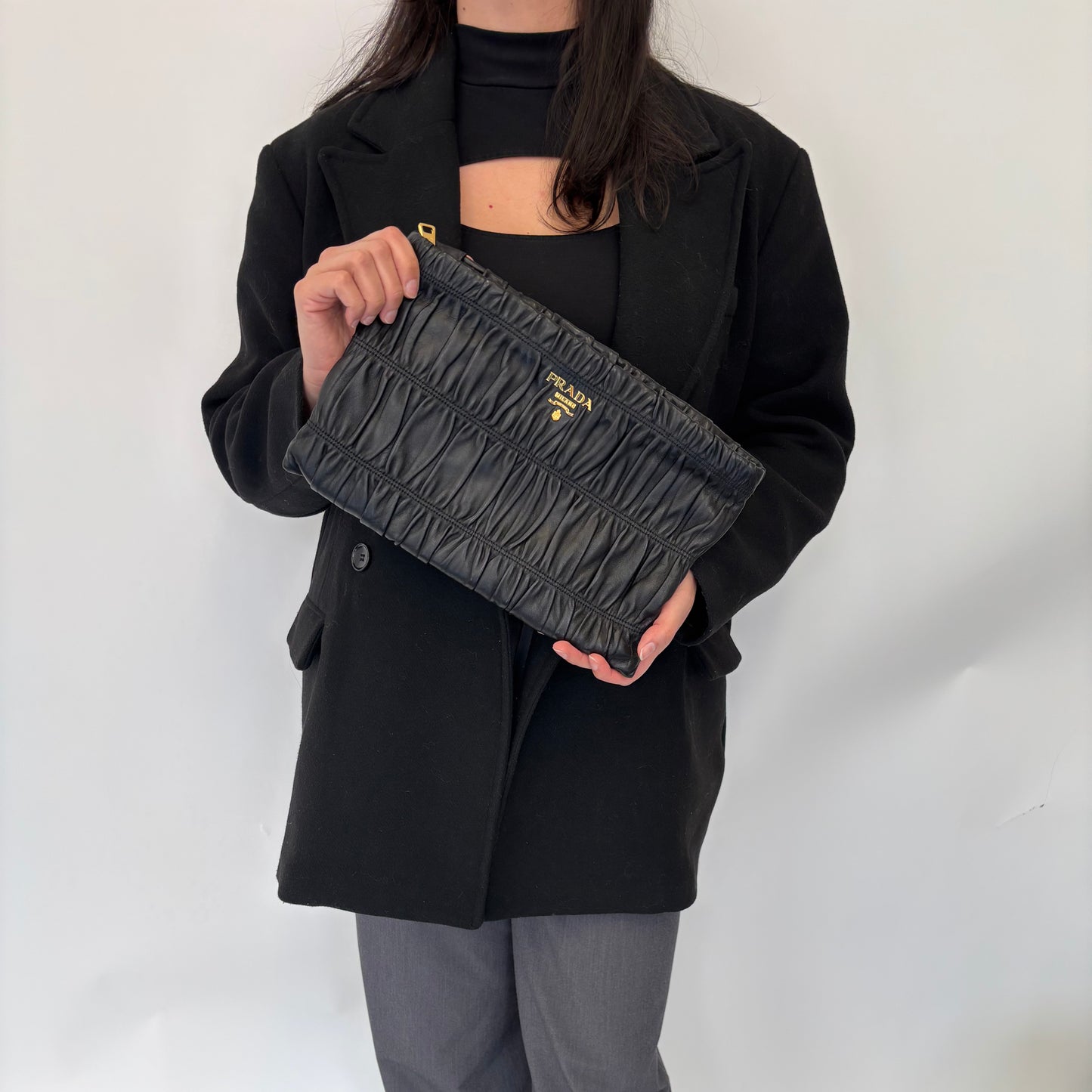 Prada Black Gaufre Clutch Bag