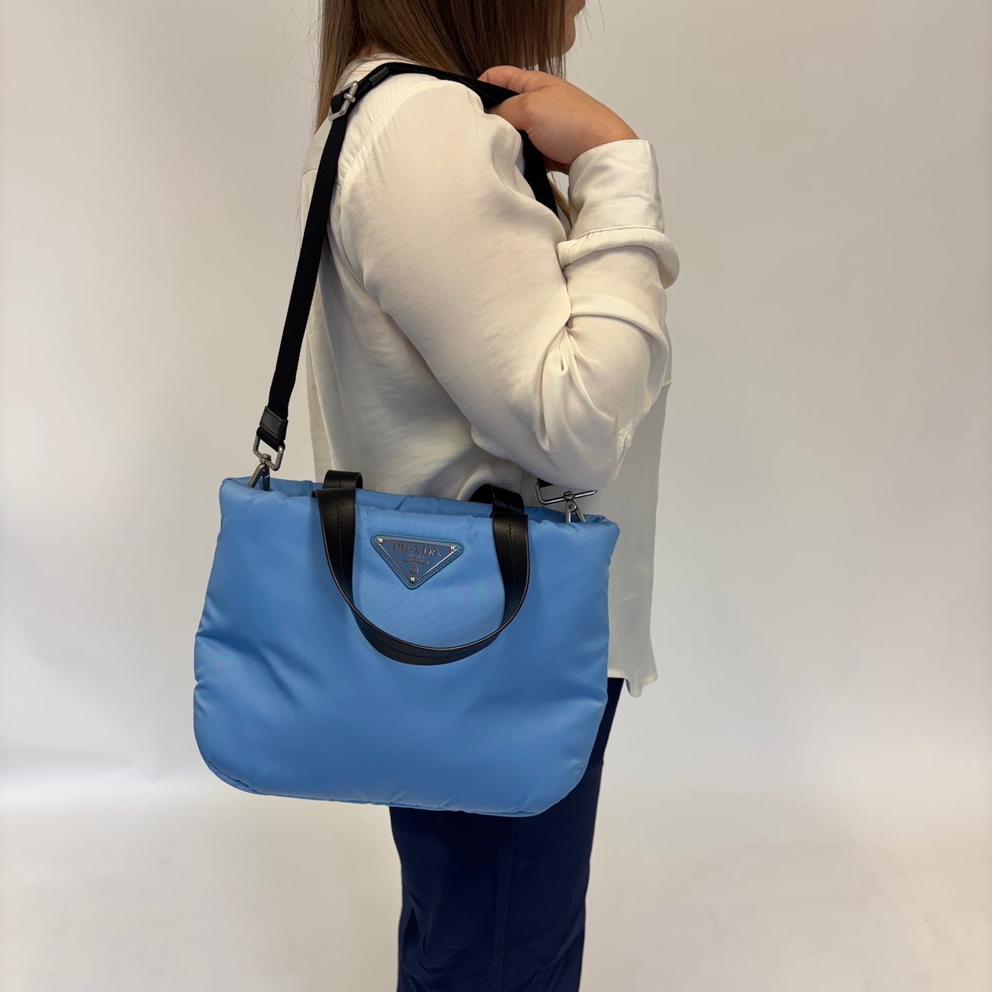 Prada Puffer Tote Small Blue Nylon