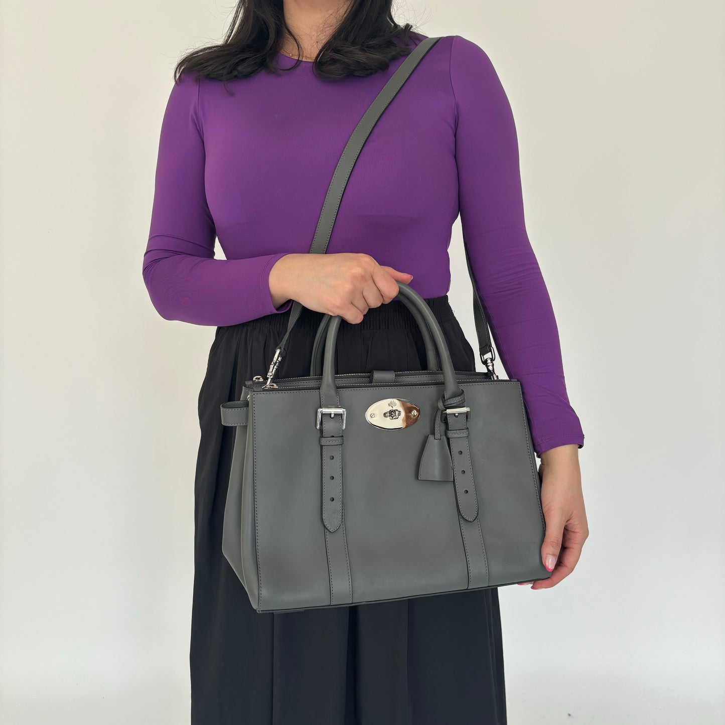 Mulberry Grey Sily Calfskin Double Zip Bayswater