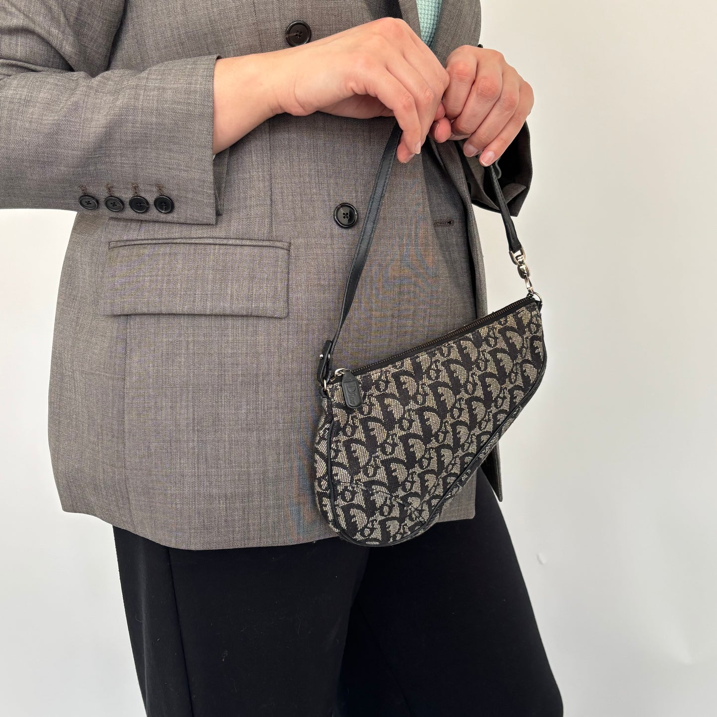 Dior Black/Grey Oblique Mini Saddle Pochette