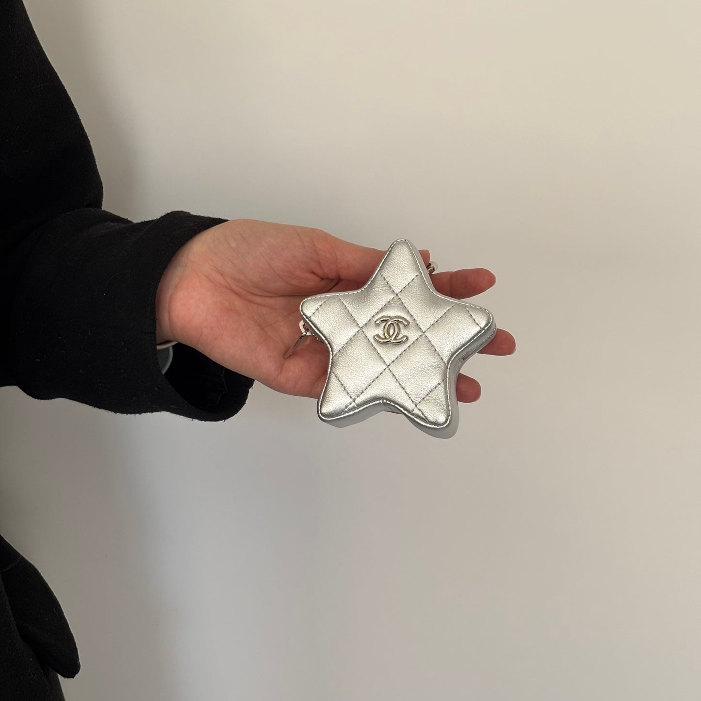 Chanel Silver Leather Star Coin Purse (NFID)