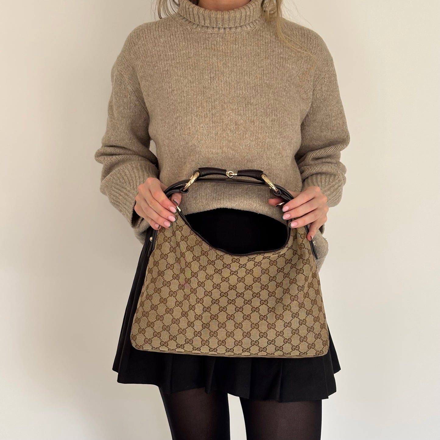 Gucci  Brown GG Jacquard Horsebit Hobo Bag