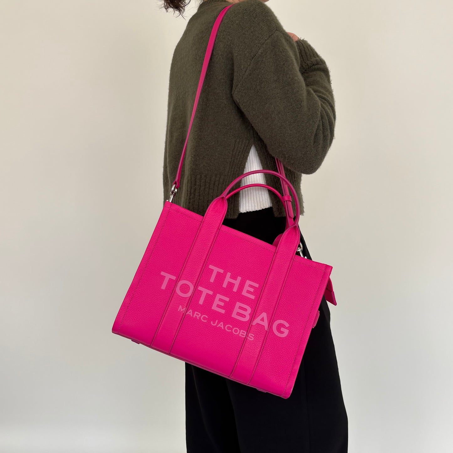 Marc Jacobs Lipstick Pink Full Grain Leather Medium The Tote Bag