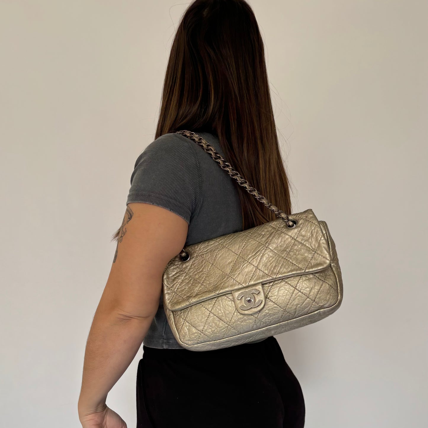 Chanel Crinkled Gold Leather Seasonal Single Flap Bag 2006/08