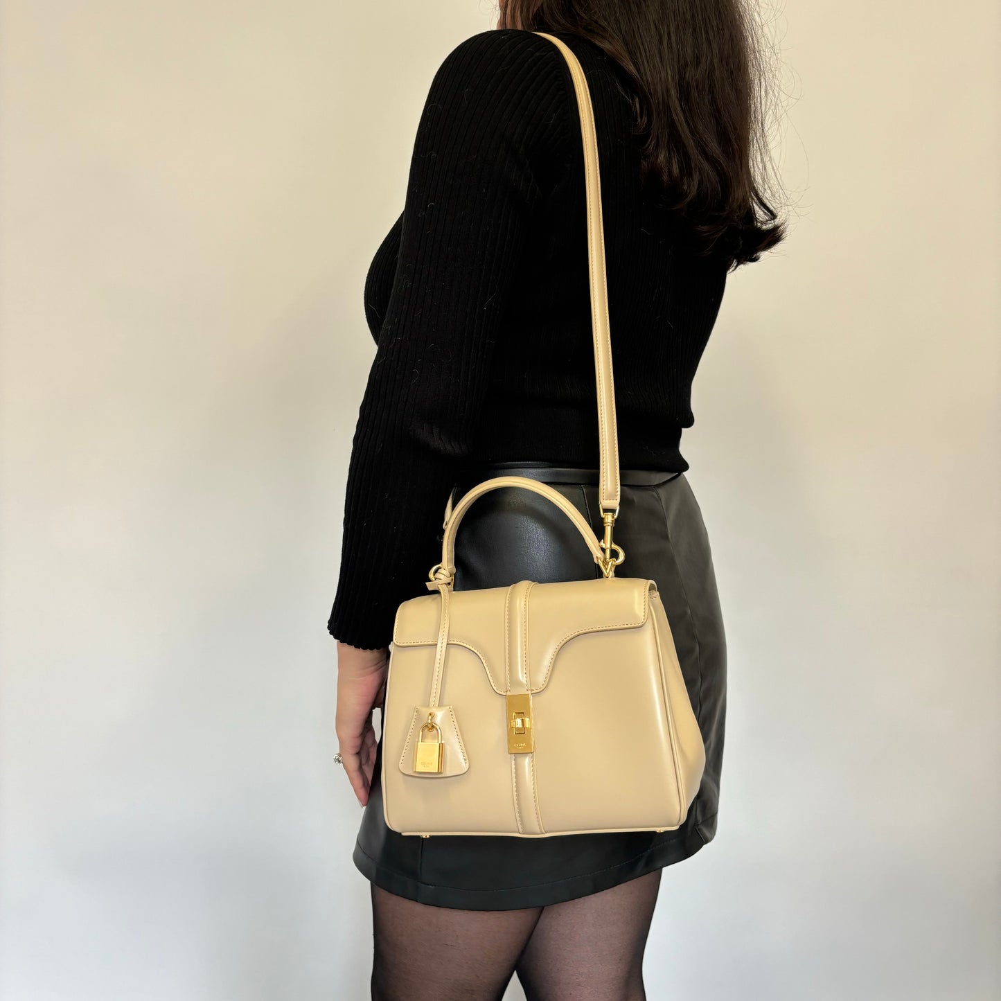 Celine Beige Small 16 Bag In Satiny Calfskin Beige