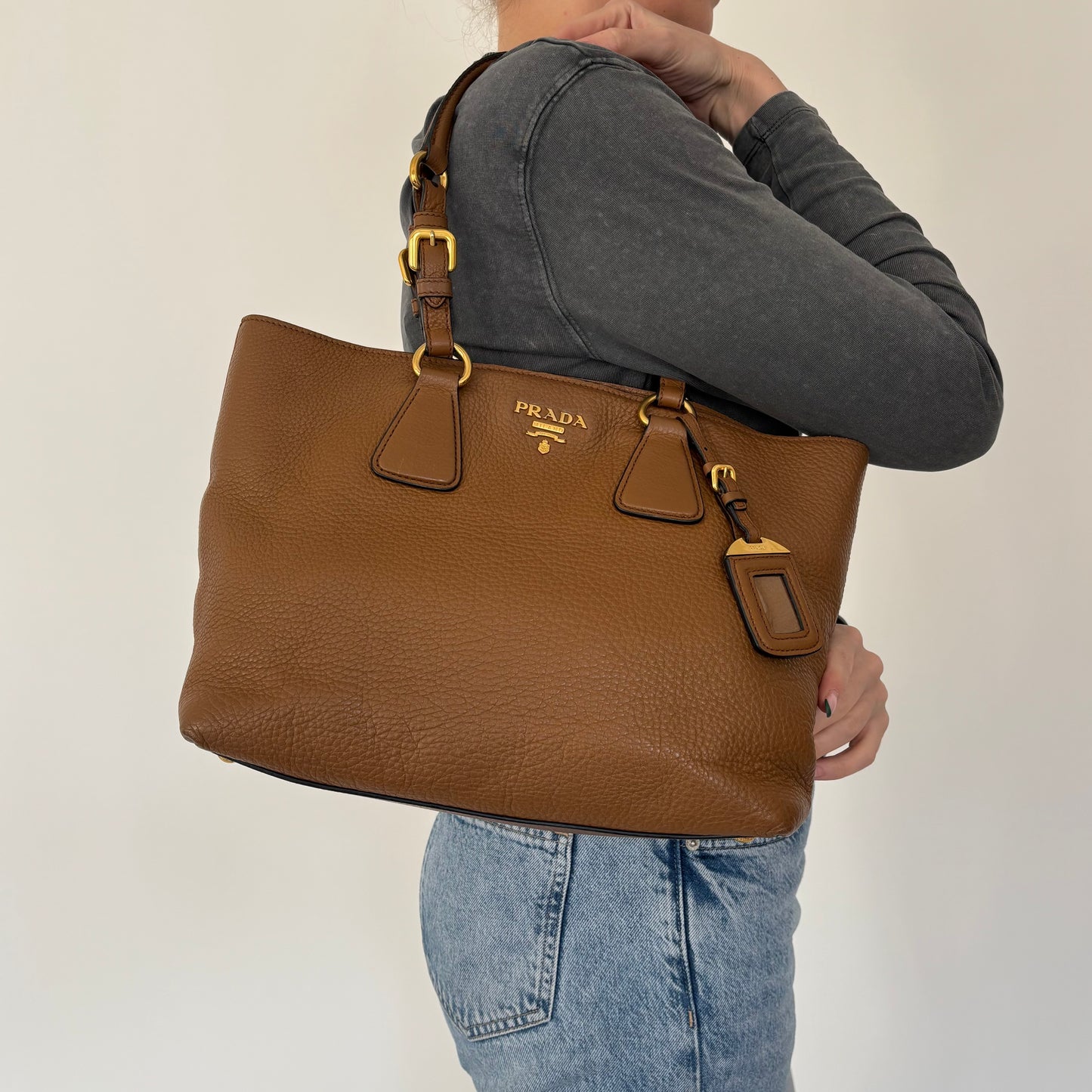 Prada Tan Vitello Daino Tote