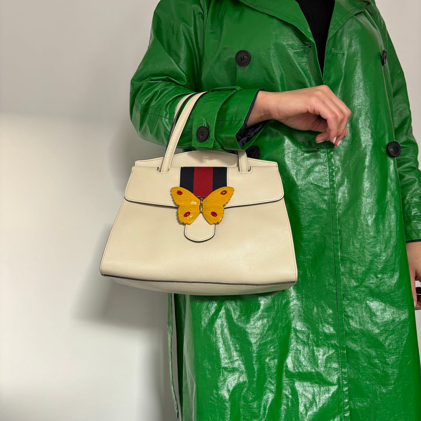 Gucci Ivory Leather Linea Medium Butterfly Totem Tote