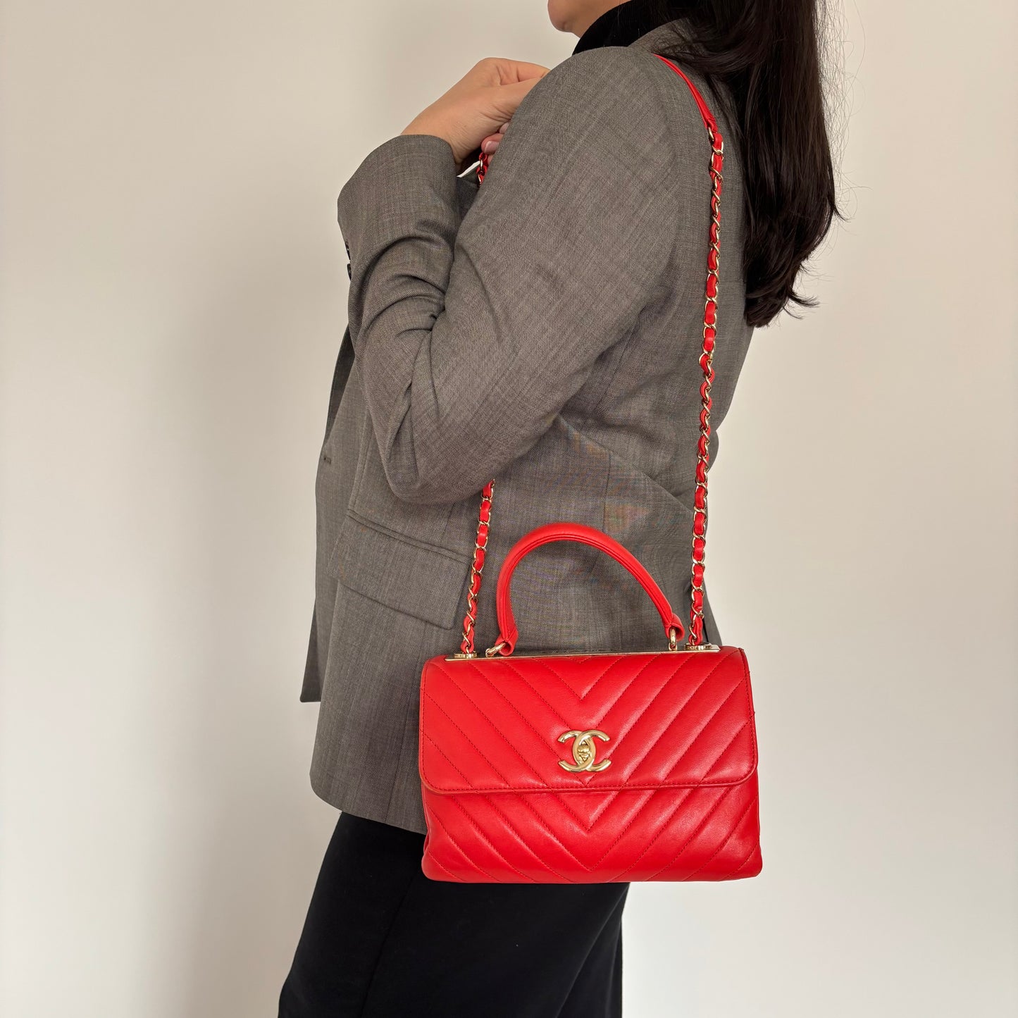 Chanel Red Chevron Small Trendy CC Top Handle 2019