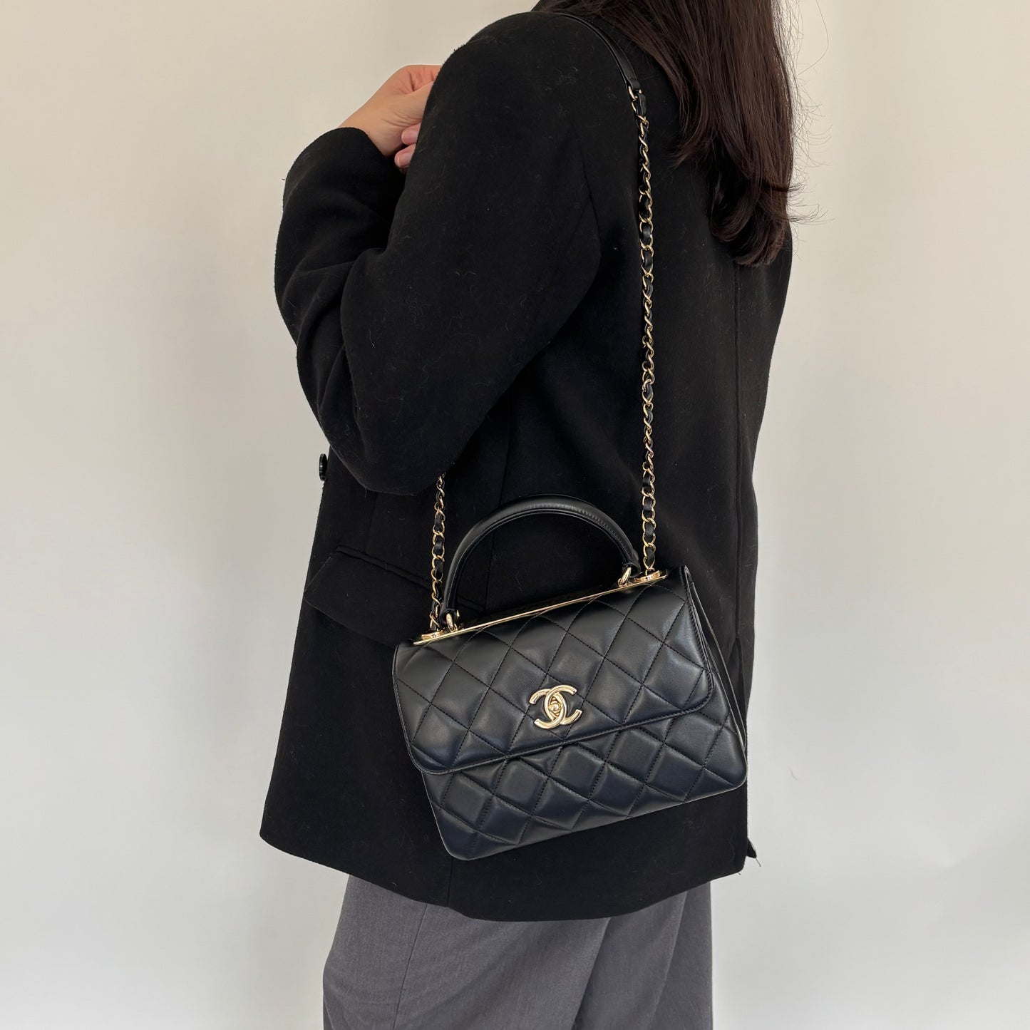 Chanel Black Lambskin GHW Small Trendy CC Top handle (NFID)