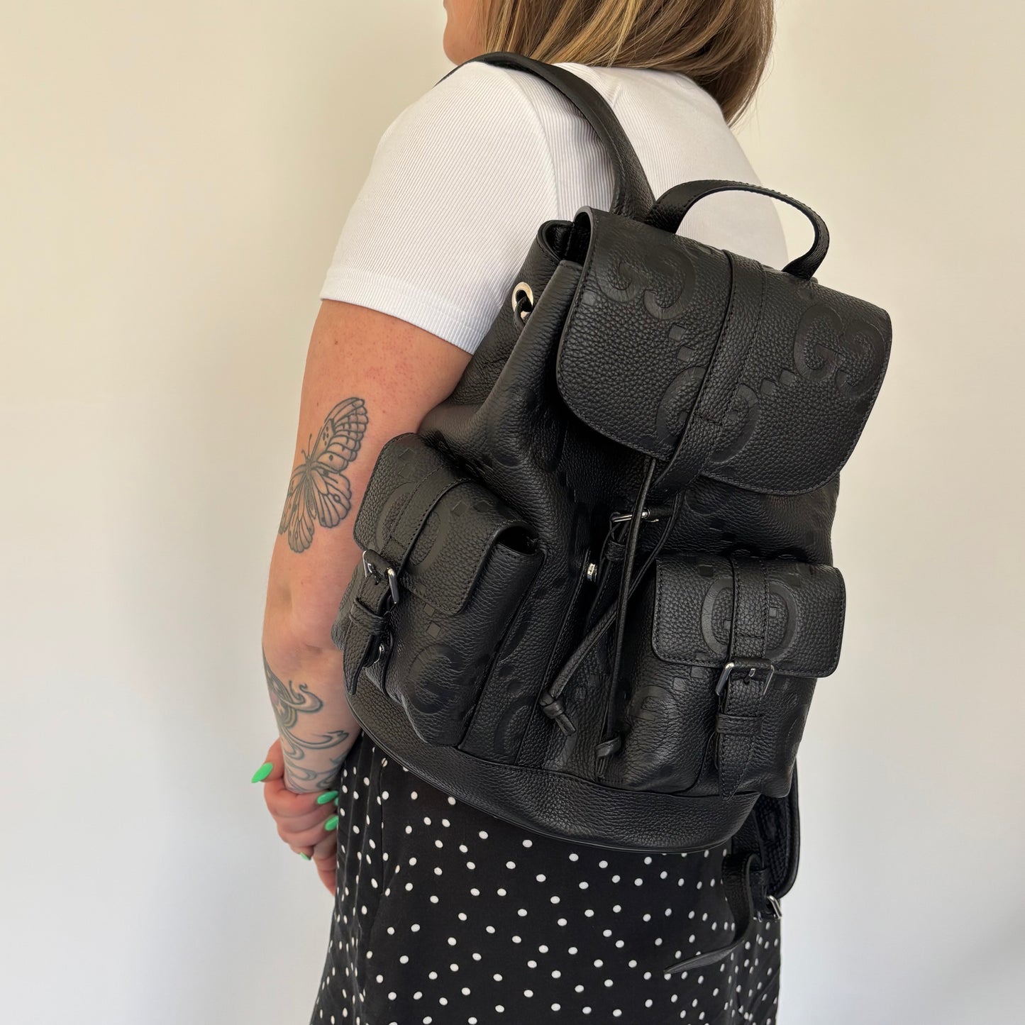 Gucci Black Jumbo GG Leather Small Backpack