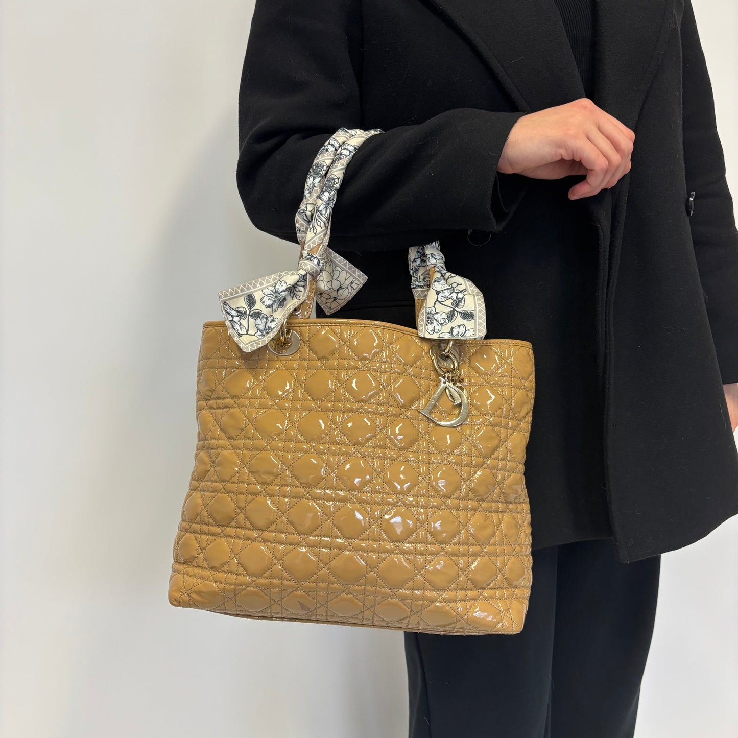 Dior Beige Cannage Patent Stitch Leather Quilted Tote 2010