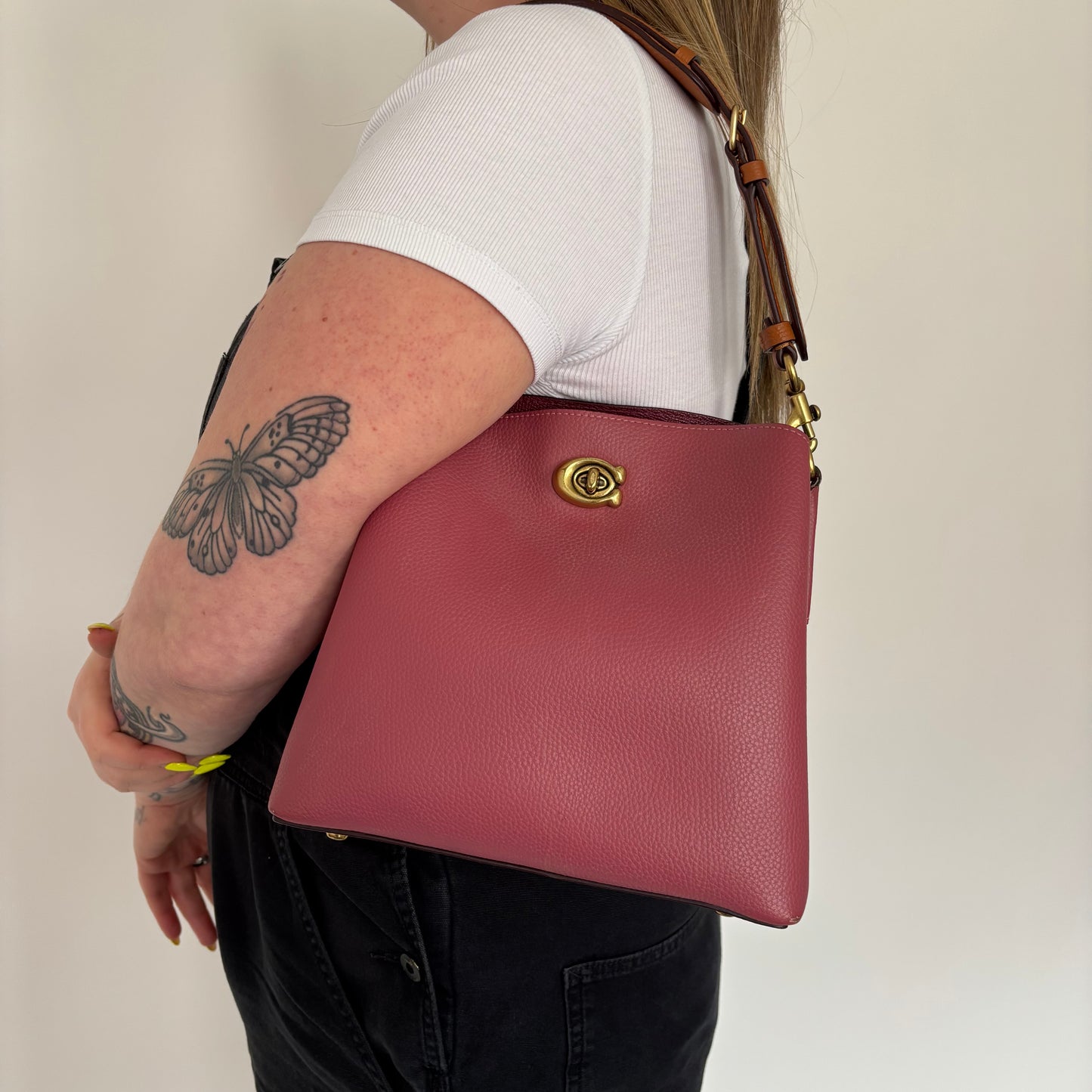 Coach Pink/Burgundy/Tan Willow Bucket Bag