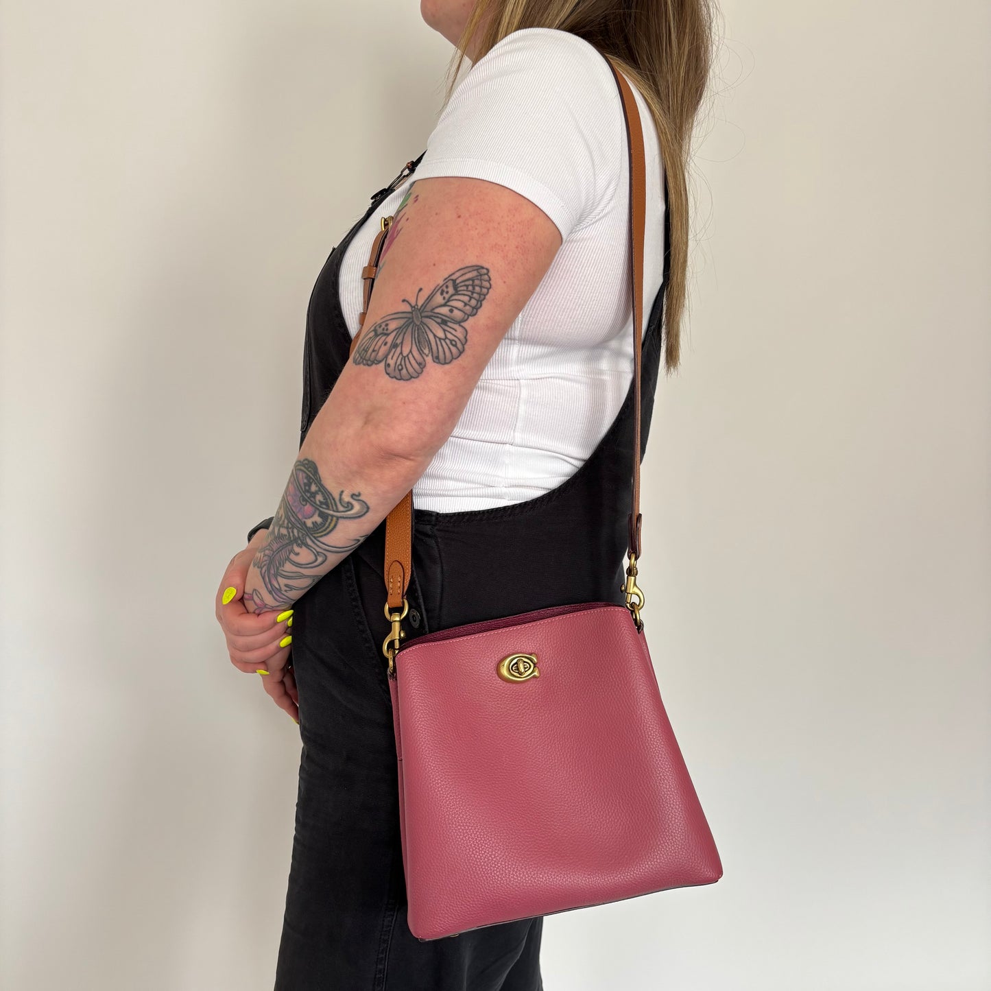 Coach Pink/Burgundy/Tan Willow Bucket Bag