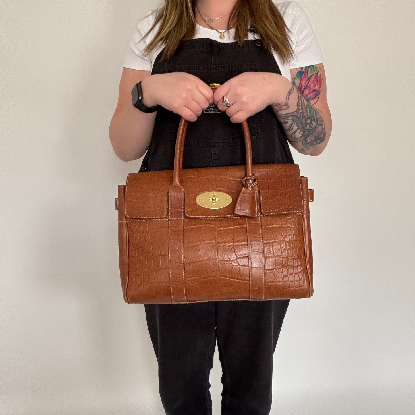 Mulberry Oak Croc Embossed Leather Heritage Bayswater