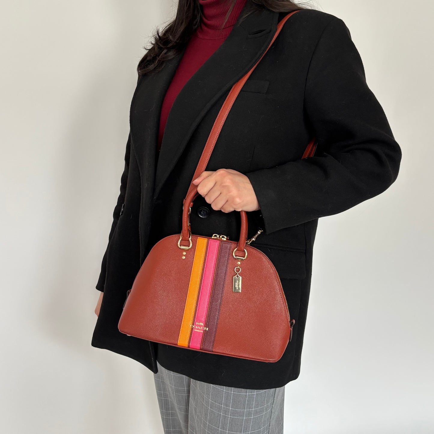 Coach Rust Crossgrain Katy Satchel With Varsity Stripe