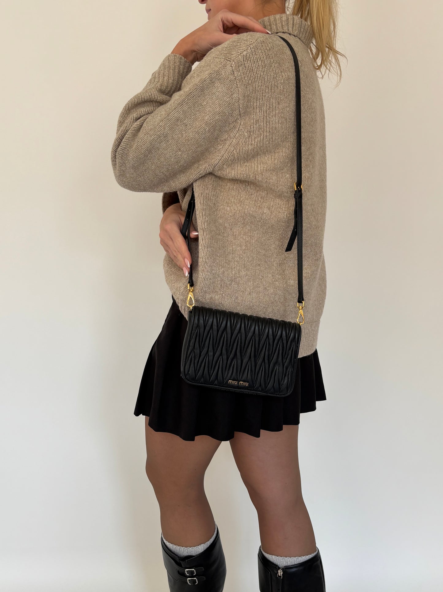 MiuMiu Black GHW Matelasse Crossbody Bag
